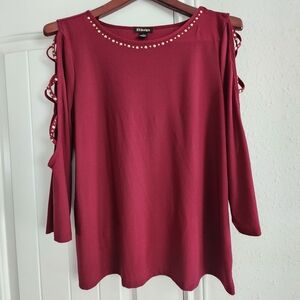 Bydesign Burgandy Tunic w/Studded Sleeves & Gold Embellished Size Large